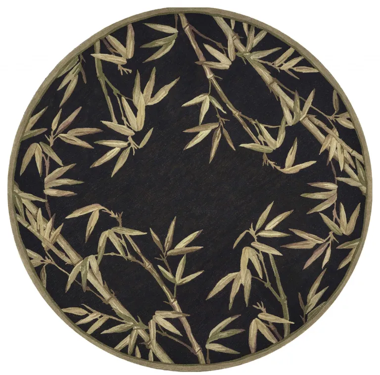 Black Hand Tufted Bordered Tropical Bamboo Round Indoor Area Rug Photo 3