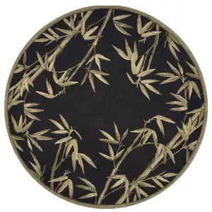 Photo of Black Hand Tufted Bordered Tropical Bamboo Round Indoor Area Rug