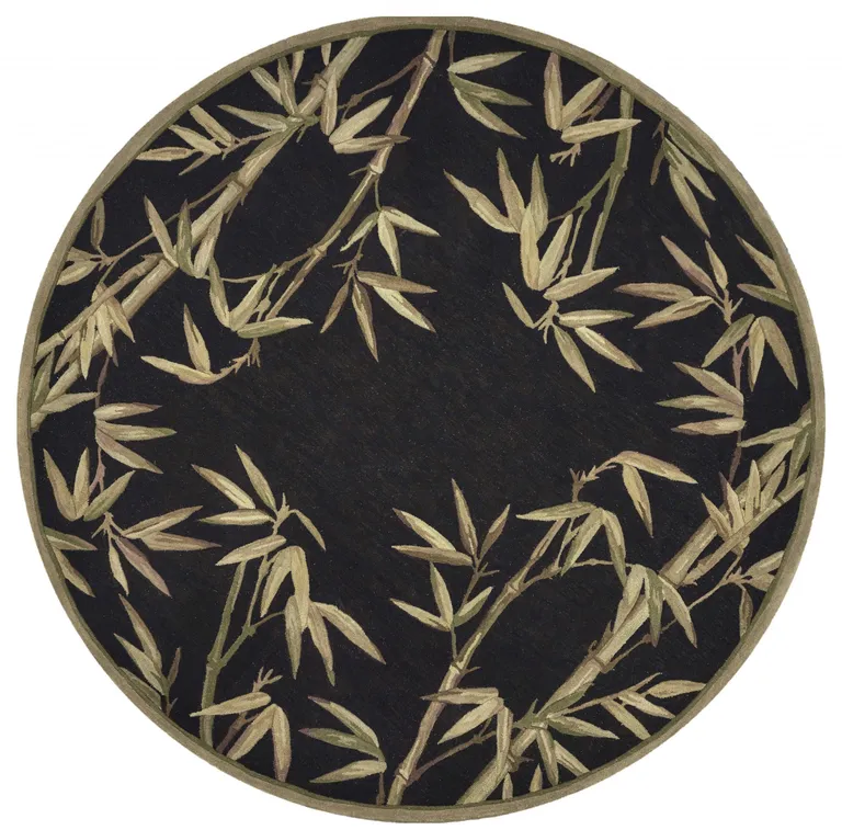 Black Hand Tufted Bordered Tropical Bamboo Round Indoor Area Rug Photo 1