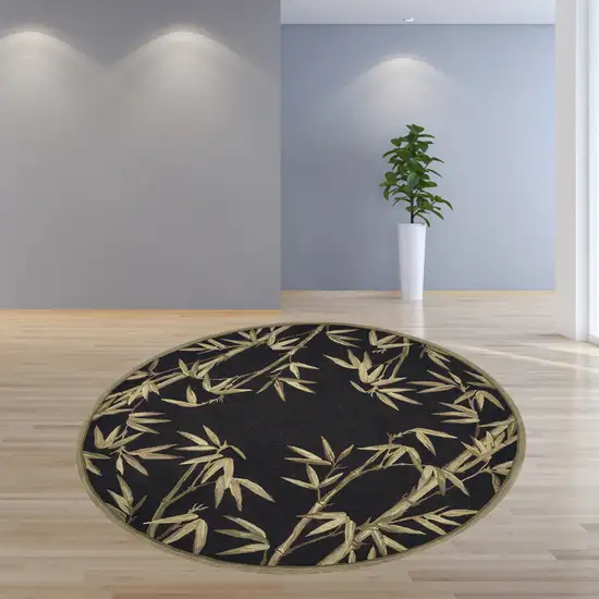 Black Hand Tufted Bordered Tropical Bamboo Round Indoor Area Rug Photo 6