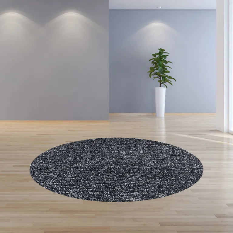 Black Heather Round Indoor Shag Rug Photo 4