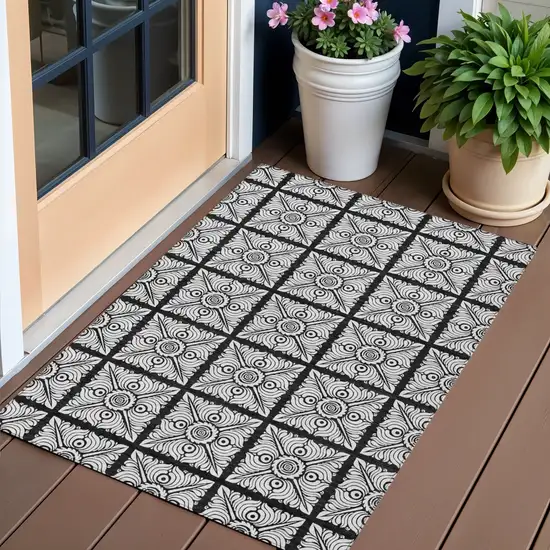 Black Ivory And Gray Medallion Washable Indoor Outdoor Area Rug Photo 1