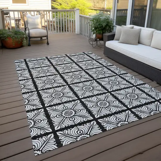 Black Ivory And Gray Medallion Washable Indoor Outdoor Area Rug Photo 9