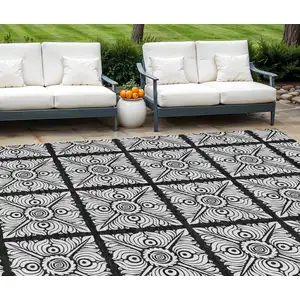 Photo of Black Ivory And Gray Medallion Washable Indoor Outdoor Area Rug