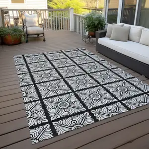 Photo of Black Ivory And Gray Medallion Washable Indoor Outdoor Area Rug