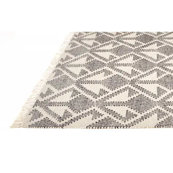 Black Ivory And Gray Wool Geometric Dhurrie Flatweave Handmade Area Rug With Fringe Photo 2