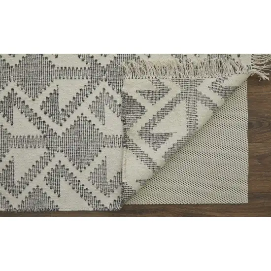 Black Ivory And Gray Wool Geometric Dhurrie Flatweave Handmade Area Rug With Fringe Photo 5