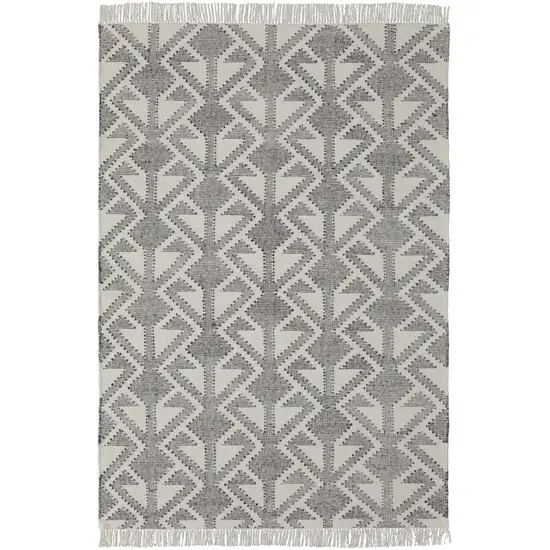 Black Ivory And Gray Wool Geometric Dhurrie Flatweave Handmade Area Rug With Fringe Photo 1