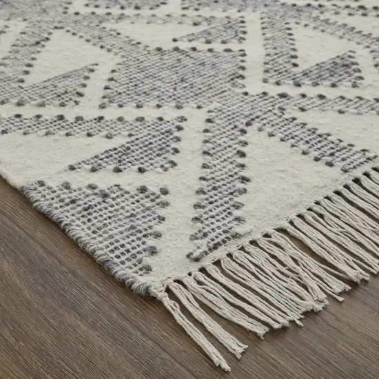 Black Ivory And Gray Wool Geometric Dhurrie Flatweave Handmade Area Rug With Fringe Photo 4