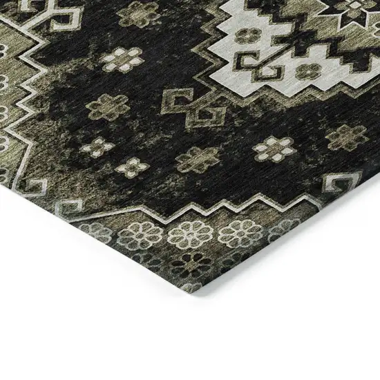 Black Ivory And Taupe Medallion Washable Indoor Outdoor Area Rug Photo 4