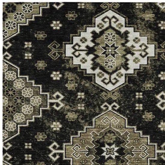 Black Ivory And Taupe Medallion Washable Indoor Outdoor Area Rug Photo 6