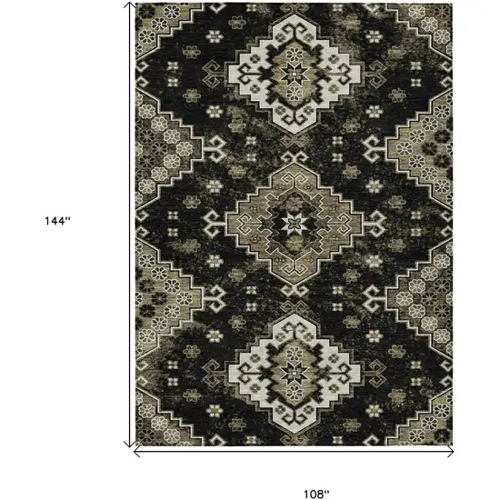 Black Ivory And Taupe Medallion Washable Indoor Outdoor Area Rug Photo 3