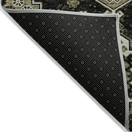 Black Ivory And Taupe Medallion Washable Indoor Outdoor Area Rug Photo 5