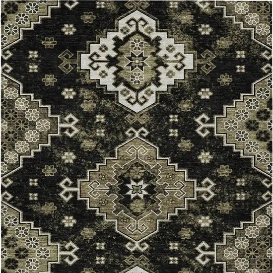 Black Ivory And Taupe Medallion Washable Indoor Outdoor Area Rug Photo 8