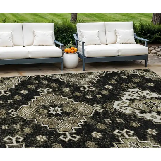 Black Ivory And Taupe Medallion Washable Indoor Outdoor Area Rug Photo 1