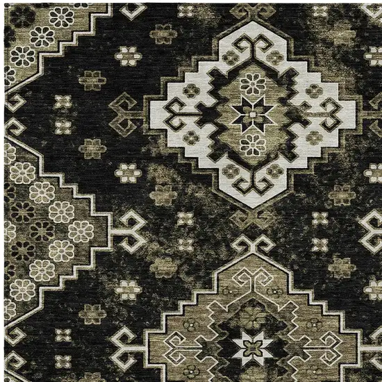 Black Ivory And Taupe Medallion Washable Indoor Outdoor Area Rug Photo 6