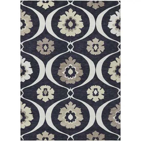 Black Ivory And Taupe Medallion Washable Indoor Outdoor Area Rug Photo 2