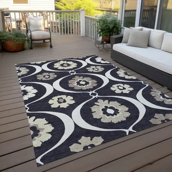 Black Ivory And Taupe Medallion Washable Indoor Outdoor Area Rug Photo 9