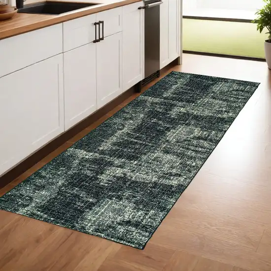 8' Black Ivory Machine Woven Abstract Indoor Runner Rug Photo 1