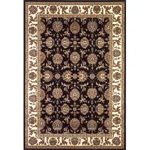 Photo of Black Ivory Machine Woven Floral Traditional Indoor Area Rug