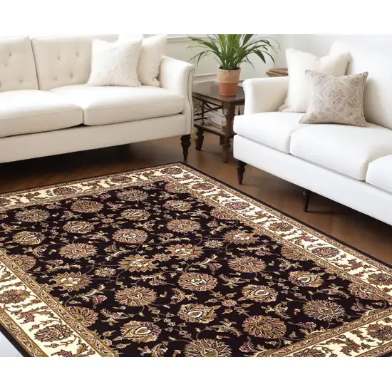 Black Ivory Machine Woven Floral Traditional Indoor Area Rug Photo 1