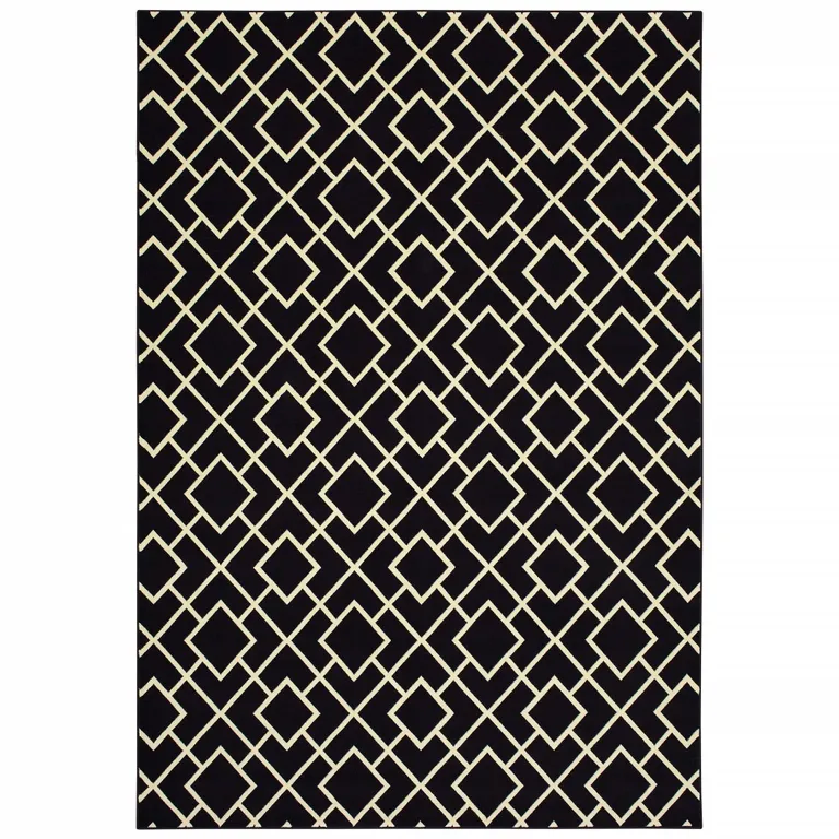 Black Ivory Machine Woven Geometric Diamonds Indoor Area Rug Photo 1