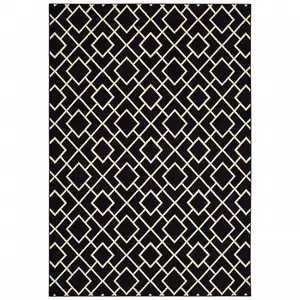 Photo of Black Ivory Machine Woven Geometric Diamonds Indoor Area Rug