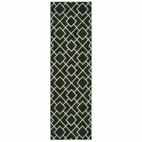 Black Ivory Machine Woven Geometric Diamonds Indoor Runner Rug Photo 4