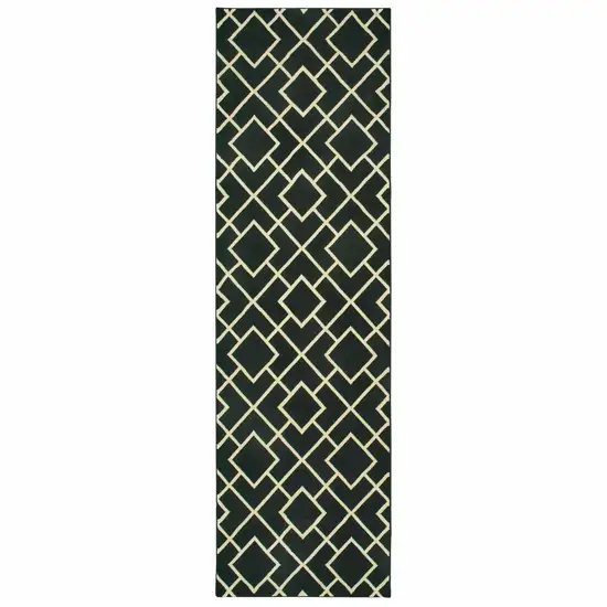 Black Ivory Machine Woven Geometric Diamonds Indoor Runner Rug Photo 1