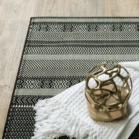 Black Ivory Machine Woven Geometric Indoor Runner Rug Photo 2