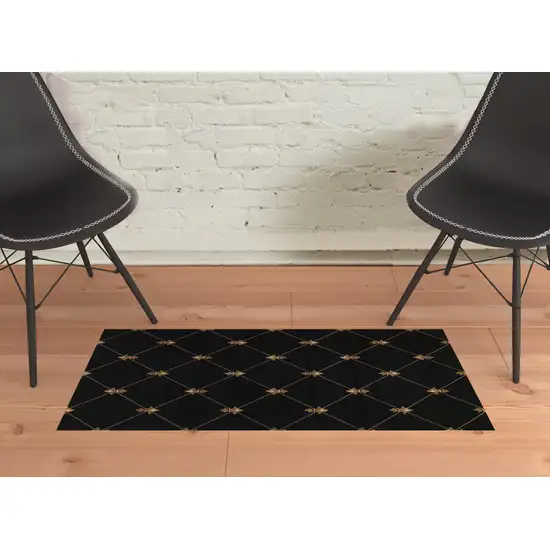 2'X3' Black Machine Woven Hand Carved Fleur De Lis Indoor Accent Rug Photo 2