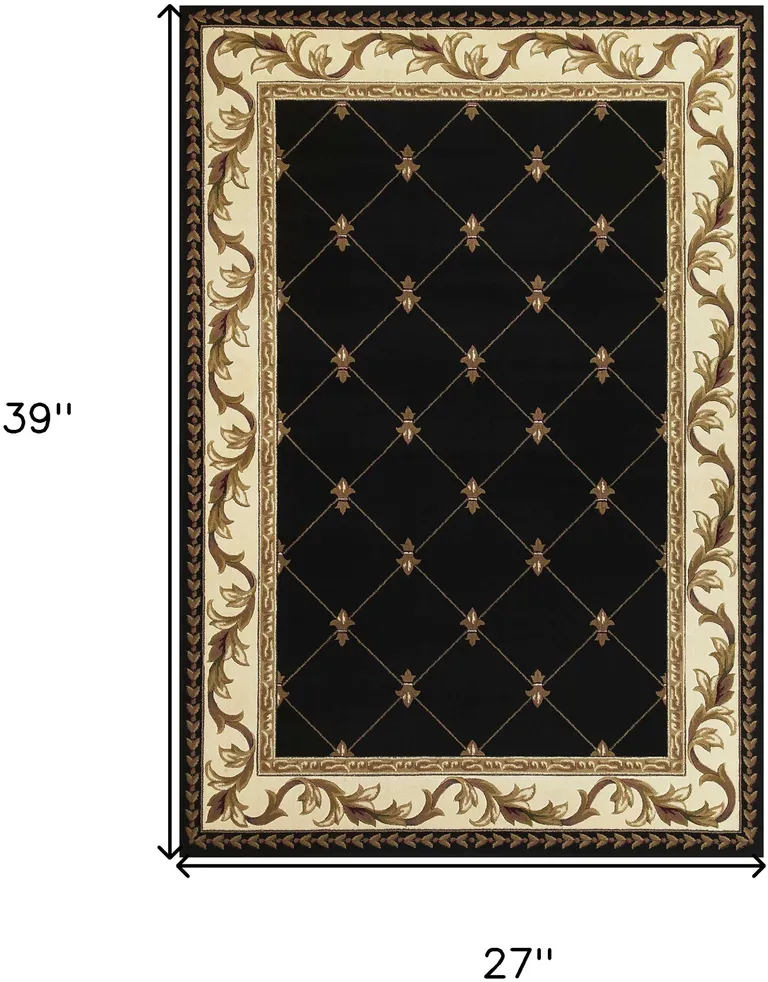 Black Machine Woven Hand Carved Fleur De Lis Indoor Accent Rug Photo 4