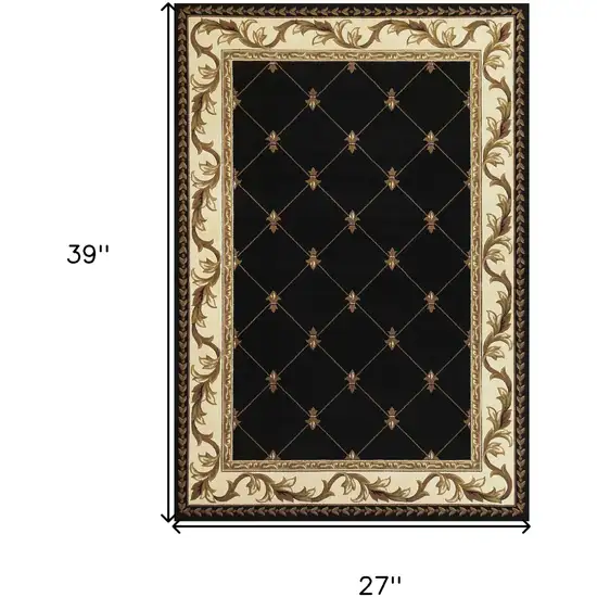 Black Machine Woven Hand Carved Fleur De Lis Indoor Accent Rug Photo 4