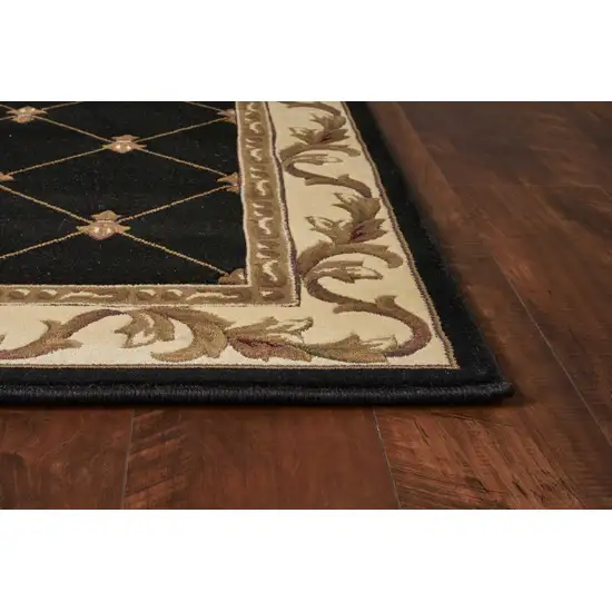 Black Machine Woven Hand Carved Fleur De Lis Indoor Accent Rug Photo 3