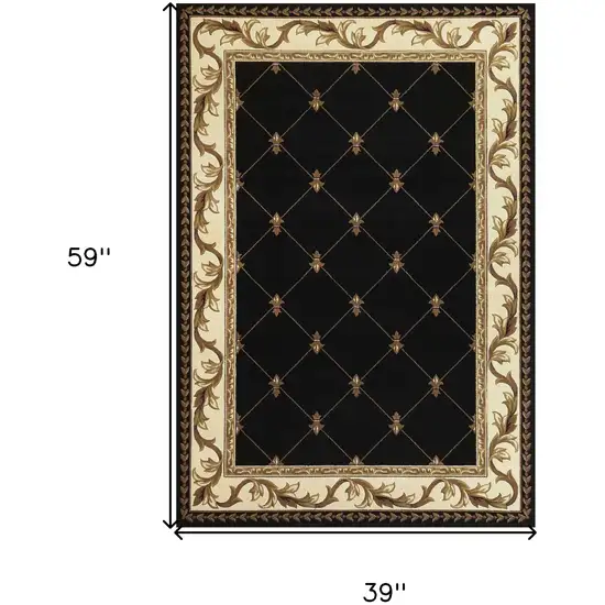 Black Machine Woven Hand Carved Fleur De Lis Indoor Area Rug Photo 4