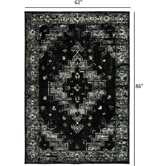 Black Medallion Oriental Area Rug Photo 6