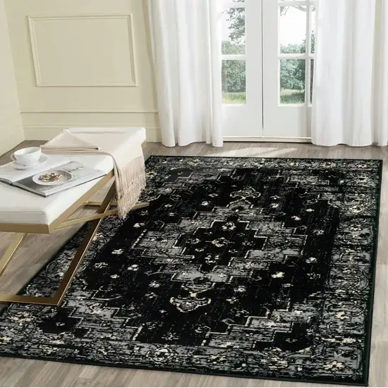 Black Medallion Oriental Area Rug Photo 8