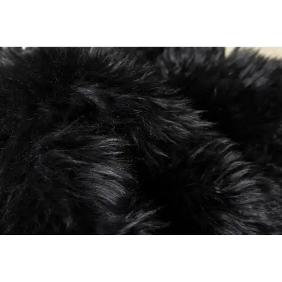 Black Natural Rectangular Sheepskin Area Rug Photo 2