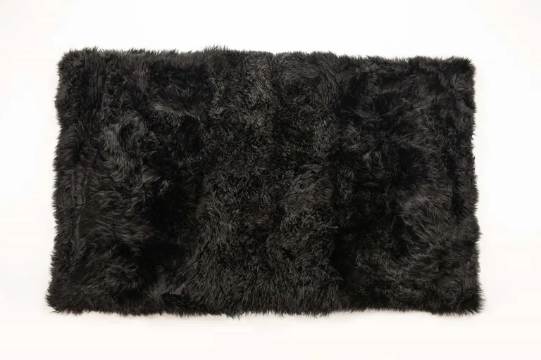 Black Natural Rectangular Sheepskin Area Rug Photo 1