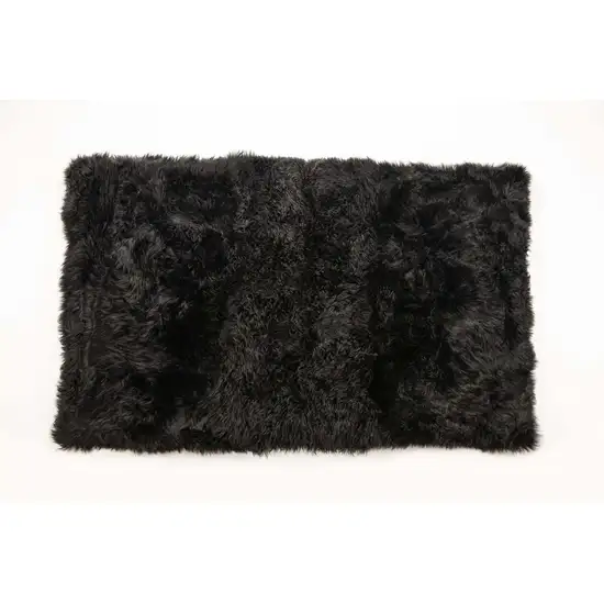 Black Natural Rectangular Sheepskin Area Rug Photo 1