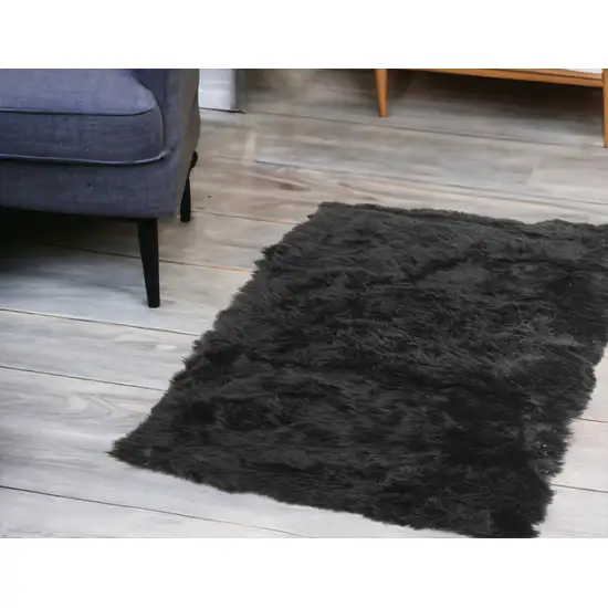 Black Natural Rectangular Sheepskin Area Rug Photo 1