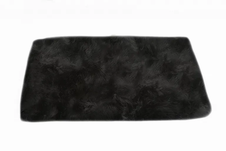 Black Natural Rectangular Sheepskin Area Rug Photo 4