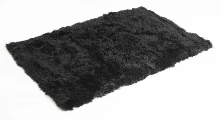 Black Natural Rectangular Sheepskin Area Rug Photo 3