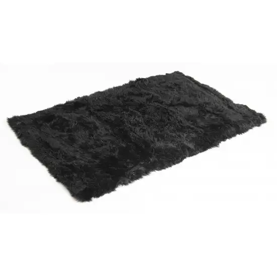 Black Natural Rectangular Sheepskin Area Rug Photo 3