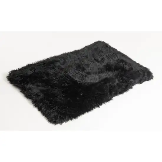 Black Natural Rectangular Sheepskin Area Rug Photo 3