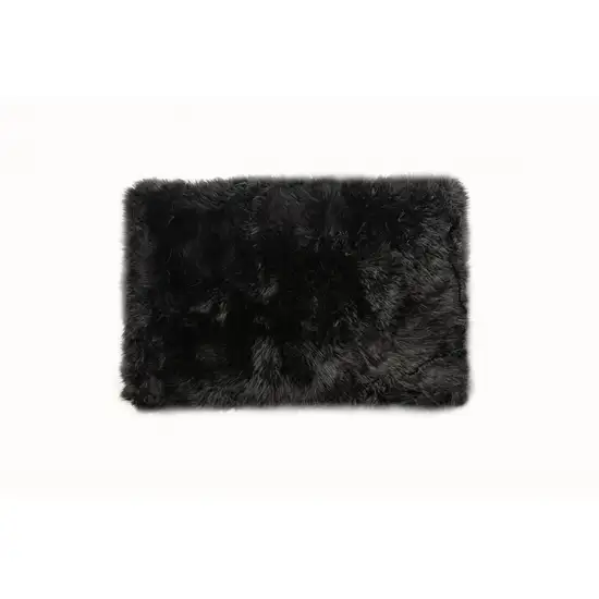 Black Natural Rectangular Sheepskin Area Rug Photo 1