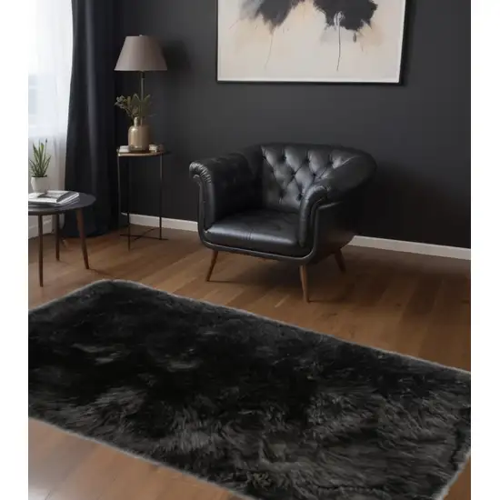 Black Natural Rectangular Sheepskin Area Rug Photo 1