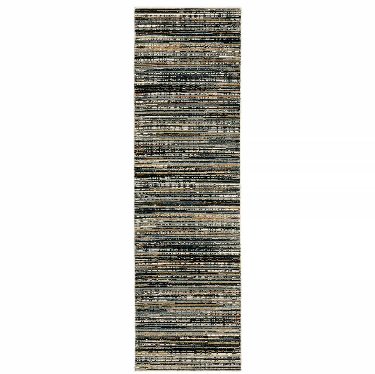 Black Navy Gold Ivory And Blush Abstract Power Loom Stain Resistant Runner Rug Photo 1