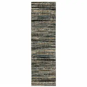 Photo of Black Navy Gold Ivory And Blush Abstract Power Loom Stain Resistant Runner Rug