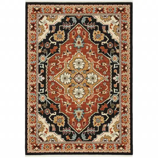 Black Orange And Beige Oriental Power Loom Stain Resistant Area Rug With Fringe Photo 1